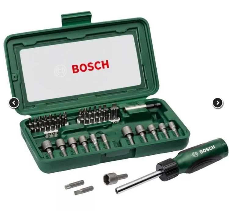 بوش طقم لقم مختلفة 46 قطعة مع مفك عزم يمين وشمال B-2607019504
