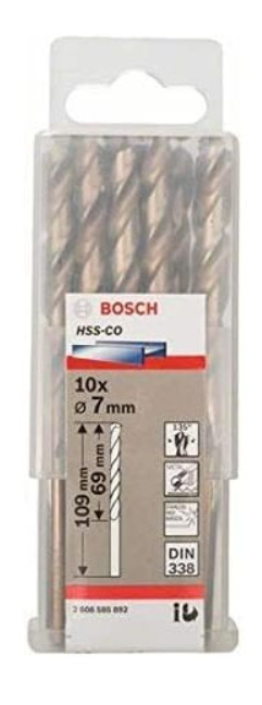 علبة بنط كوبلت للتخريم فى الاستانلس 10 قطع قطر 7 مم بوش BOSCH PACK OF 10 Metal Drill Bits HSS-CO 7X69X109