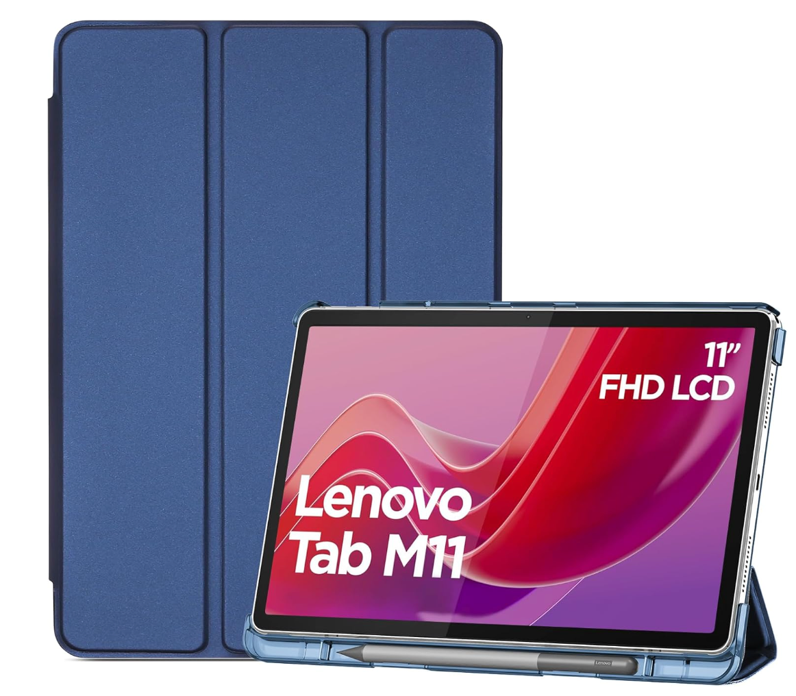 ProCase Smart Case for Lenovo Tab M11 11" 2024 TB330FU with Pen Holder, Slim Stand Tri-Fold Hard Shell Protective Tablet Cover Translucent Back Case Support Auto Wake/Sleep -Navy