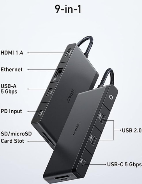 Anker 552 USB-C Hub 9-in-1 4K HDMI Black | A8373H1
