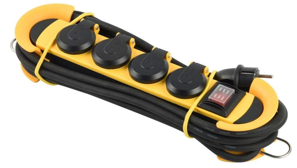 مشترك صناعي مقاوم للماء 4 مخرج - 5 متر - Professional Power Strip 4 Outlets Sockets With IP44 Plugs