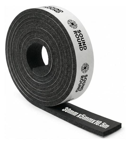 SoundRound Self-Adhesive Foam Sealing Tape, 30 mm (W) x 5 mm (D), Foam Rubber Self-Adhesive for Door Window, Door Seal, Weatherproof, Anti-Collision, Sound Insulation, Total Length 10.5 m