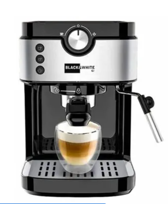 Black & White Espresso Coffee Machine, 900 ML, 15 Bar, Black Silver - CM-800 ( International Warranty )